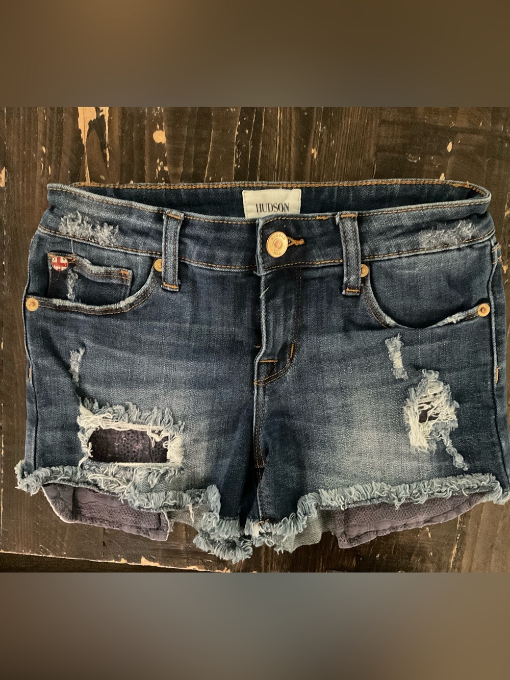 Kids Hudson Jean shorts Dark Blue Distressed Denim